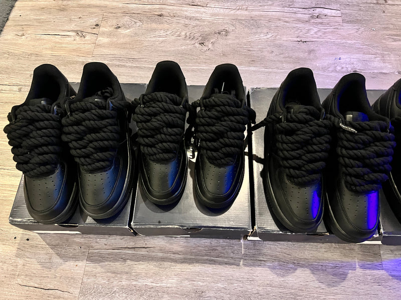 Custom Air Force 1 Blackest Black Rope Laces With Color Paint +